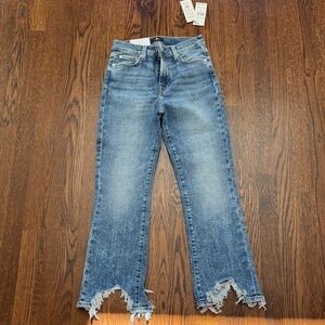 7 FOR ALL MANKIND Light Blue Distressed Flare Jeans